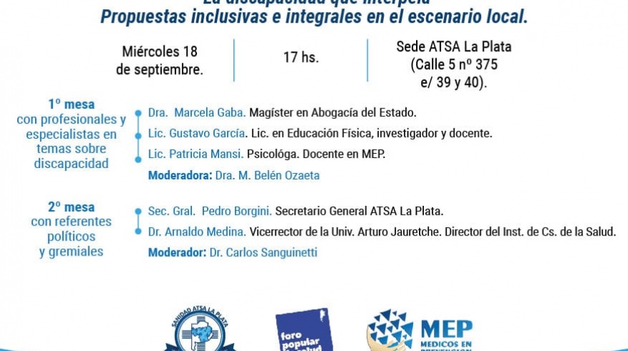 ATSA La Plata realizará conversatorio para políticas sobre discapacidad