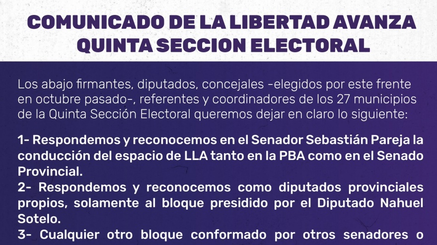 Dirigentes de LLA de la región respaldaron la conducción de Pareja y Sotelo en la Legislatura de la Provincia