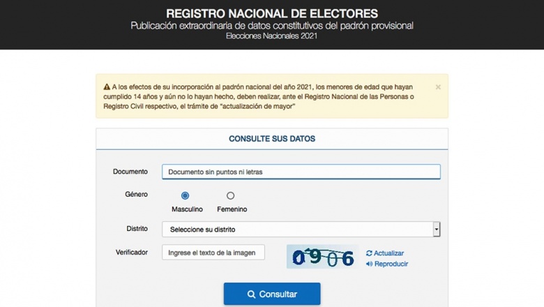 Ya está disponible el Padrón Provisorio para las elecciones legislativas