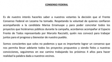 Lezama: Racciatti consigue el apoyo de Consenso Federal y complica el armado de JxC